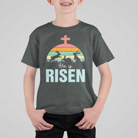 Retro He is Risen T Shirt For Kid Bunny Easter Cross Christian Religious Jesus Has Risen - Wonder Print Shop
