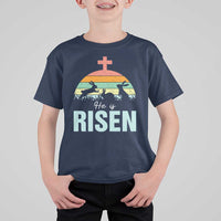 Retro He is Risen T Shirt For Kid Bunny Easter Cross Christian Religious Jesus Has Risen - Wonder Print Shop