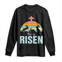 Retro He is Risen Long Sleeve Shirt Bunny Easter Cross Christian Religious Jesus Has Risen - Wonder Print Shop