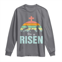 Retro He is Risen Long Sleeve Shirt Bunny Easter Cross Christian Religious Jesus Has Risen - Wonder Print Shop