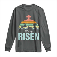 Retro He is Risen Long Sleeve Shirt Bunny Easter Cross Christian Religious Jesus Has Risen - Wonder Print Shop