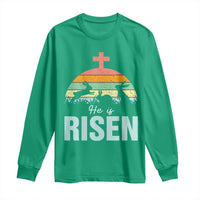 Retro He is Risen Long Sleeve Shirt Bunny Easter Cross Christian Religious Jesus Has Risen - Wonder Print Shop