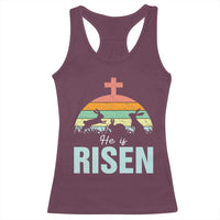 Retro He is Risen Racerback Tank Top Bunny Easter Cross Christian Religious Jesus Has Risen - Wonder Print Shop