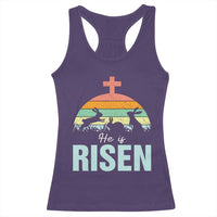 Retro He is Risen Racerback Tank Top Bunny Easter Cross Christian Religious Jesus Has Risen - Wonder Print Shop
