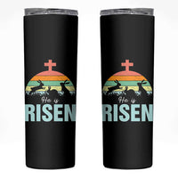 Retro He is Risen Skinny Tumbler Bunny Easter Cross Christian Religious Jesus Has Risen - Wonder Print Shop