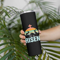 Retro He is Risen Skinny Tumbler Bunny Easter Cross Christian Religious Jesus Has Risen - Wonder Print Shop