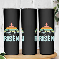 Retro He is Risen Skinny Tumbler Bunny Easter Cross Christian Religious Jesus Has Risen - Wonder Print Shop