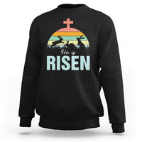 Retro He is Risen Sweatshirt Bunny Easter Cross Christian Religious Jesus Has Risen - Wonder Print Shop