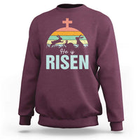 Retro He is Risen Sweatshirt Bunny Easter Cross Christian Religious Jesus Has Risen - Wonder Print Shop