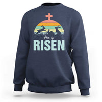 Retro He is Risen Sweatshirt Bunny Easter Cross Christian Religious Jesus Has Risen - Wonder Print Shop