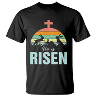 Retro He is Risen T Shirt Bunny Easter Cross Christian Religious Jesus Has Risen - Wonder Print Shop