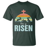 Retro He is Risen T Shirt Bunny Easter Cross Christian Religious Jesus Has Risen - Wonder Print Shop