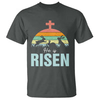Retro He is Risen T Shirt Bunny Easter Cross Christian Religious Jesus Has Risen - Wonder Print Shop