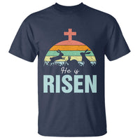 Retro He is Risen T Shirt Bunny Easter Cross Christian Religious Jesus Has Risen - Wonder Print Shop