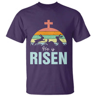 Retro He is Risen T Shirt Bunny Easter Cross Christian Religious Jesus Has Risen - Wonder Print Shop