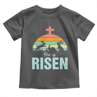 Retro He is Risen Toddler T Shirt Bunny Easter Cross Christian Religious Jesus Has Risen - Wonder Print Shop