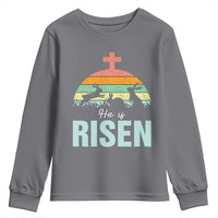 Retro He is Risen Youth Sweatshirt Bunny Easter Cross Christian Religious Jesus Has Risen - Wonder Print Shop