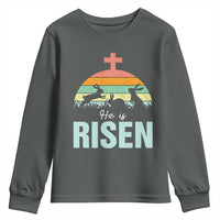 Retro He is Risen Youth Sweatshirt Bunny Easter Cross Christian Religious Jesus Has Risen - Wonder Print Shop