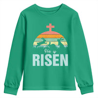 Retro He is Risen Youth Sweatshirt Bunny Easter Cross Christian Religious Jesus Has Risen - Wonder Print Shop
