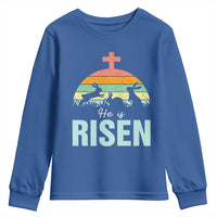 Retro He is Risen Youth Sweatshirt Bunny Easter Cross Christian Religious Jesus Has Risen - Wonder Print Shop