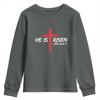 Jesus He Is Risen Youth Sweatshirt Christian Cross Bible Verse Easter Day