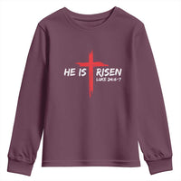 Jesus He Is Risen Youth Sweatshirt Christian Cross Bible Verse Easter Day