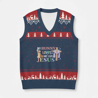 Funny Christian Easter V-Neck Knit Sweater Vest No Bunny Loves Me Like Jesus - Wonder Print Shop