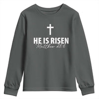 He Is Risen Youth Sweatshirt Cross Christian Minimal Religious Easter Day