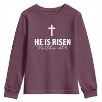 He Is Risen Youth Sweatshirt Cross Christian Minimal Religious Easter Day