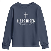 He Is Risen Youth Sweatshirt Cross Christian Minimal Religious Easter Day