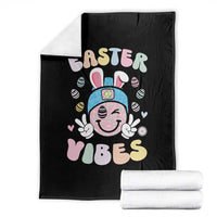 Groovy Easter Vibes Throw Blanket Retro Bunny Smile Eggs - Wonder Print Shop