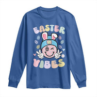 Groovy Easter Vibes Long Sleeve Shirt Retro Bunny Smile Eggs - Wonder Print Shop