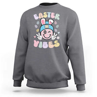 Groovy Easter Vibes Sweatshirt Retro Bunny Smile Eggs - Wonder Print Shop