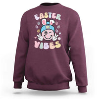 Groovy Easter Vibes Sweatshirt Retro Bunny Smile Eggs - Wonder Print Shop