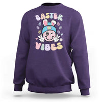 Groovy Easter Vibes Sweatshirt Retro Bunny Smile Eggs - Wonder Print Shop