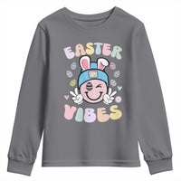 Groovy Easter Vibes Youth Sweatshirt Retro Bunny Smile Eggs - Wonder Print Shop