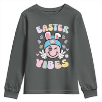 Groovy Easter Vibes Youth Sweatshirt Retro Bunny Smile Eggs - Wonder Print Shop