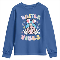 Groovy Easter Vibes Youth Sweatshirt Retro Bunny Smile Eggs - Wonder Print Shop