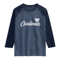 Cardinal Lovers Raglan Shirt Vintage Script Heart Graphic