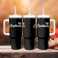 Cardinal Lovers Tumbler With Handle Vintage Script Heart Graphic
