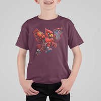 Cardinal Playing Basketball Graphic T Shirt For Kid Dunk Mascot Sports Fan Gift