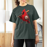 Cardinals Baseball Player T Shirt For Women Retro STL Redbird Fan Bird Mascot Baseball