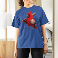Cardinals Baseball Player T Shirt For Women Retro STL Redbird Fan Bird Mascot Baseball