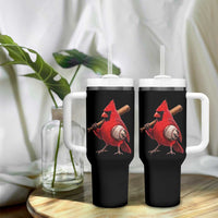 Cardinals Baseball Player Tumbler With Handle Retro STL Redbird Fan Bird Mascot Baseball