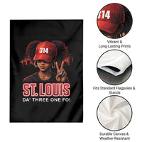 314 St Louis Garden Flag Red Hat African American Woman STL City Pride Area Code