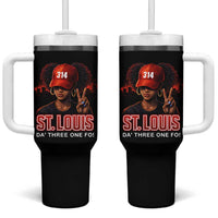 314 St Louis Tumbler With Handle Red Hat African American Woman STL City Pride Area Code