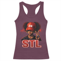 314 STL Racerback Tank Top Red Hat African American Woman Area Code St Louis City Pride