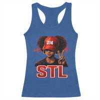 314 STL Racerback Tank Top Red Hat African American Woman Area Code St Louis City Pride