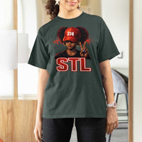 314 STL T Shirt For Women Red Hat African American Woman Area Code St Louis City Pride