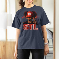 314 STL T Shirt For Women Red Hat African American Woman Area Code St Louis City Pride